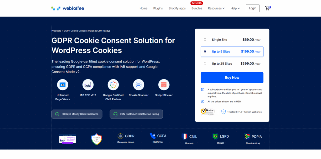 Consentimiento de cookies GDPR de WebToffee