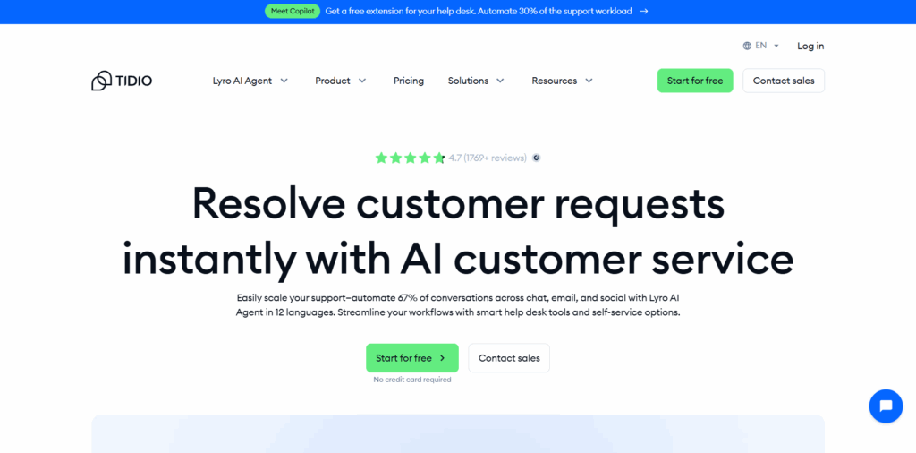 Tidio AI Chatbots - B2B Website Platform Developer - Bright Vessel Tidio AI チャットボット