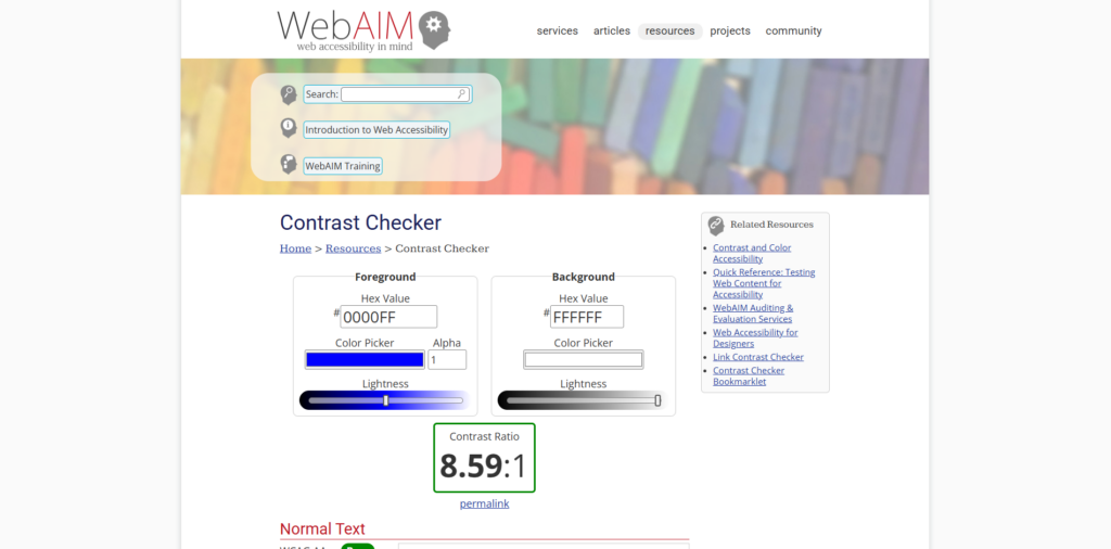 WebAIM Contrast Checker - B2B Website Platform Developer - Bright Vessel WebAIM Contrast Checker tool