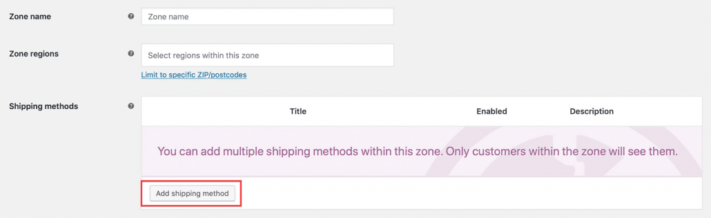 Woocommerce Add Shipping Method