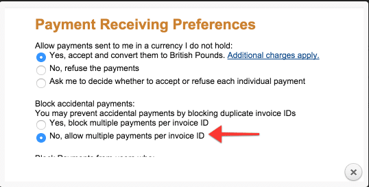 Payment receiving Preferences
