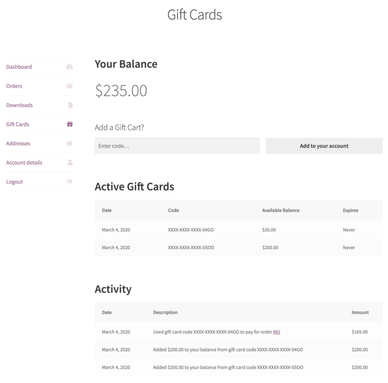 WooCommerce Gift Cards Extension