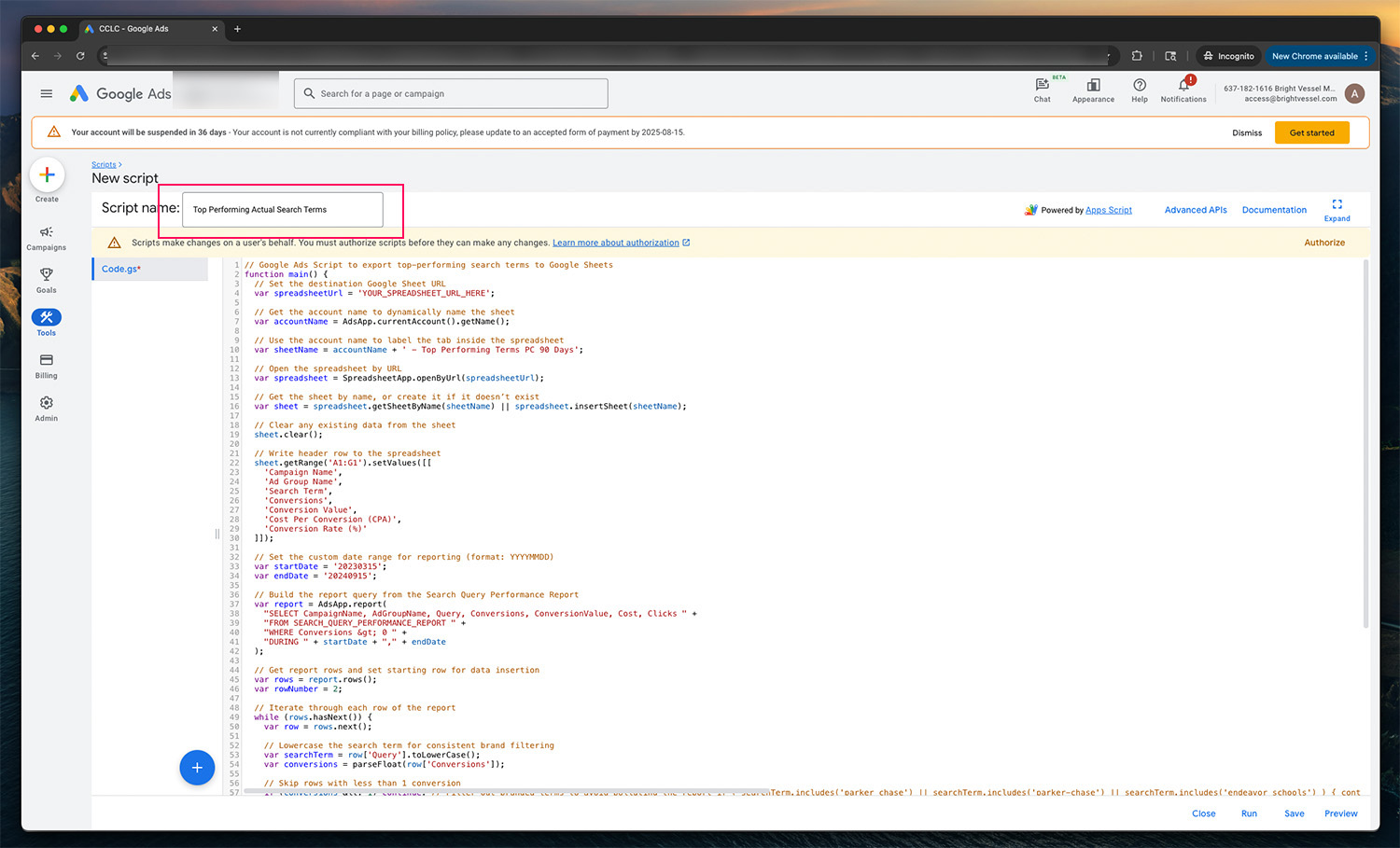 Export Top-Performing Google Ads Search Terms to Google Sheets Guide